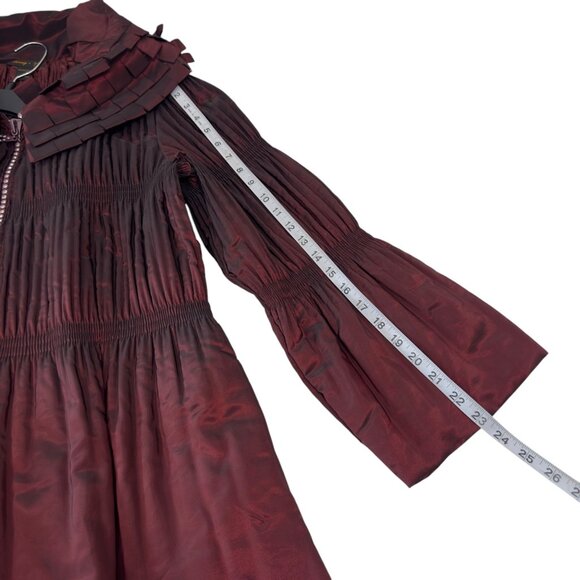 Jerry T Womens Pleated Burgundy Jacket With Unique Collar & Flared Sleeves Size - Picture 6 of 12